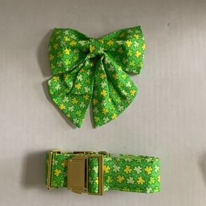 Unique Style Paws Cotton Dog Collar With Removable Bow St. Patrick Day